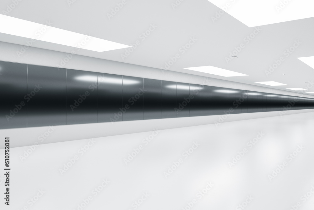 抽象现代过渡区黑白墙透视图，顶部a为LED灯