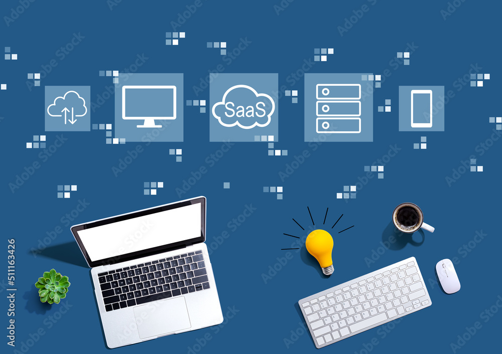 SaaS-软件即服务概念，计算机从上面带灯泡