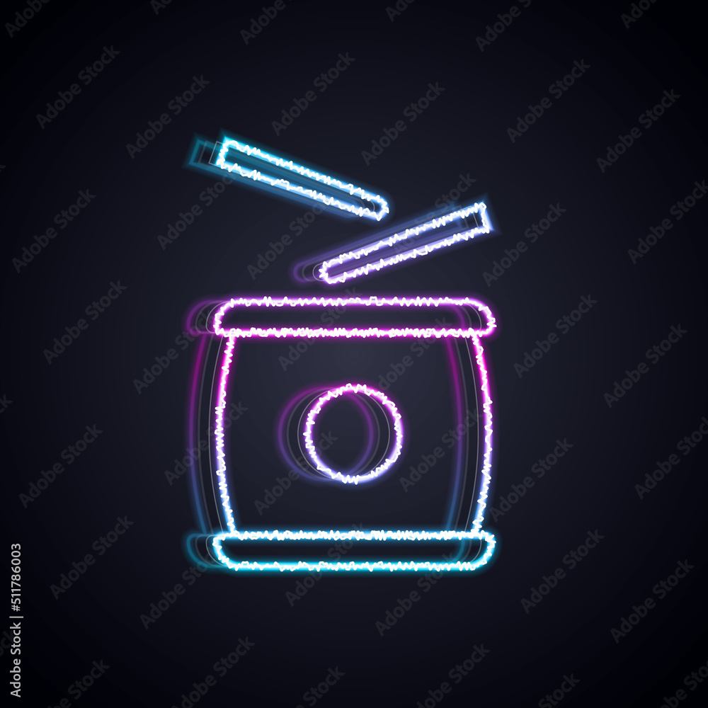 Glowing neon line Chinese drum icon isolated on black background. Traditional asian percussion instr