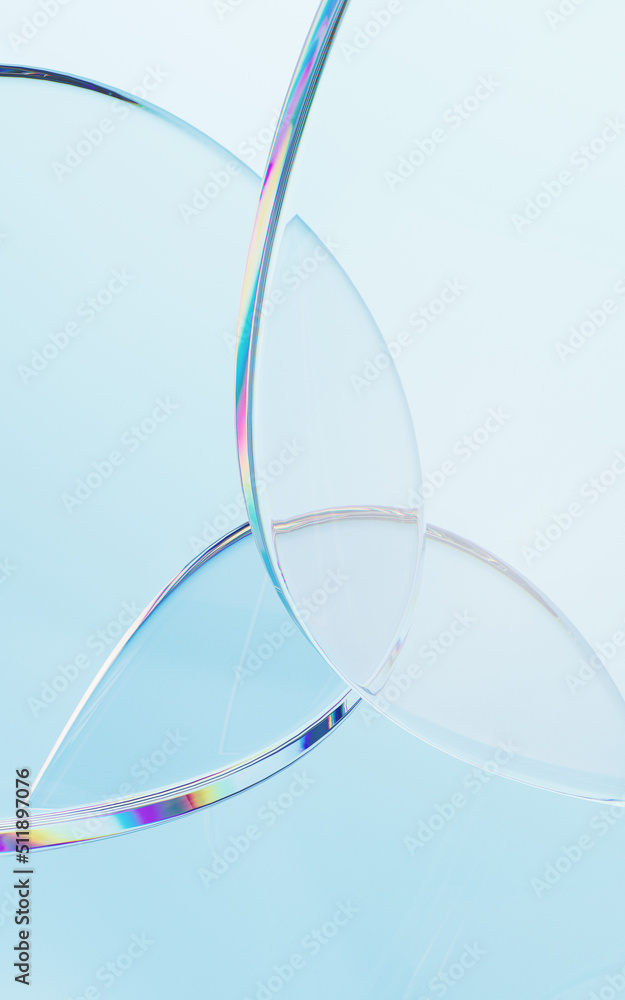 透明曲线玻璃，三维渲染。