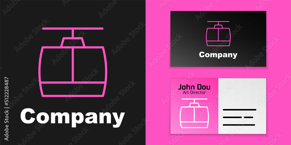 粉红色线条黑色背景上隔离的缆车图标。漏斗标志。标志设计模板元素。