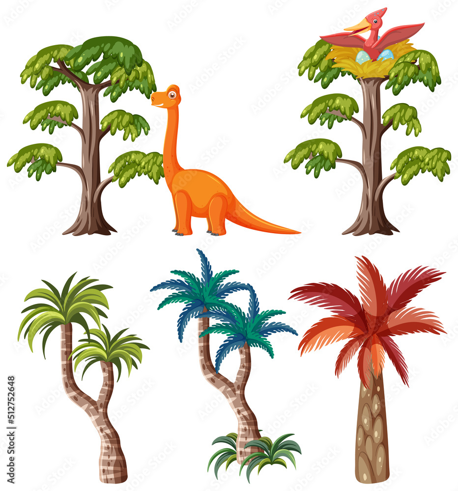 恐龙和许多树集合