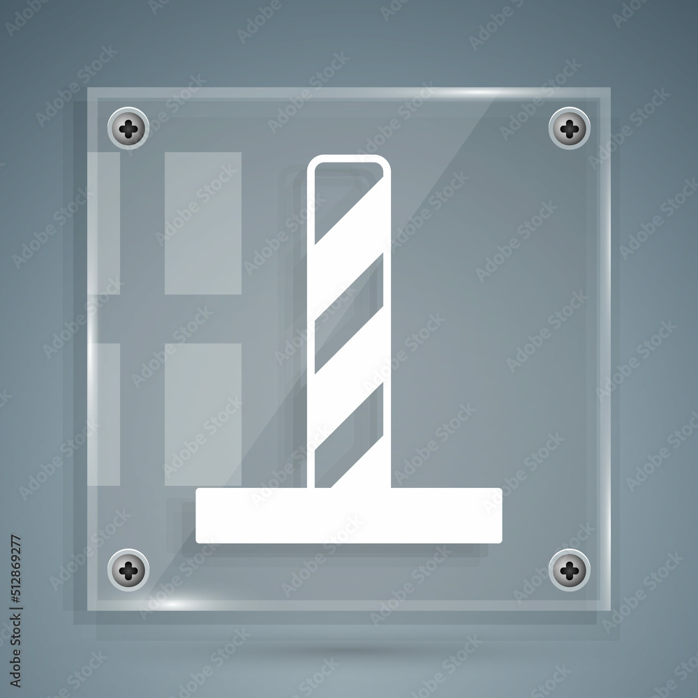 White Cat scratching post with toy icon isolated on grey background. Square glass panels. Vector