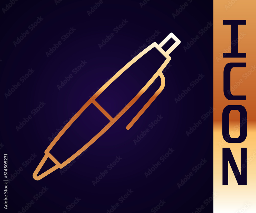 Gold line Pen icon isolated on black background. Vector