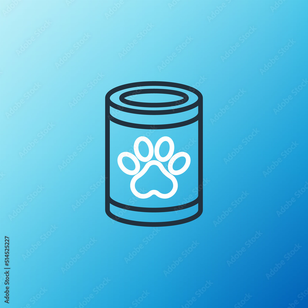 蓝色背景上隔离的罐头食品图标。动物食品。宠物食品罐。彩色轮廓