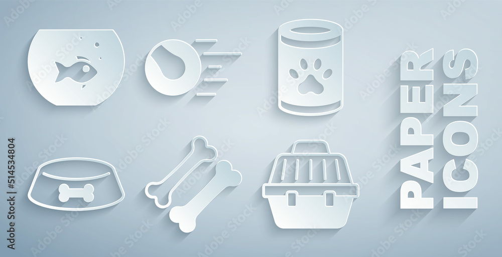 狗骨套装，罐头食品，猫或狗的宠物碗，手提箱，玩具球和带鱼的水族馆