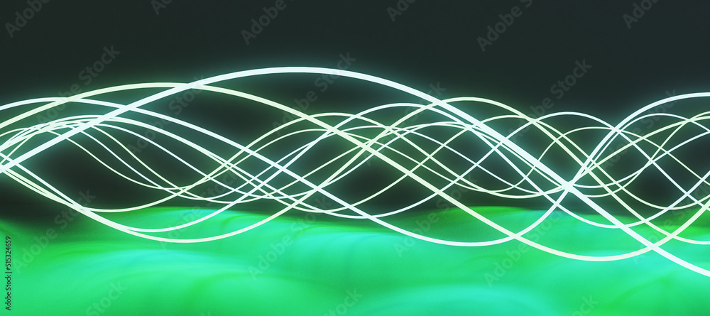 创意抽象宽绿色声波背景。3D渲染。