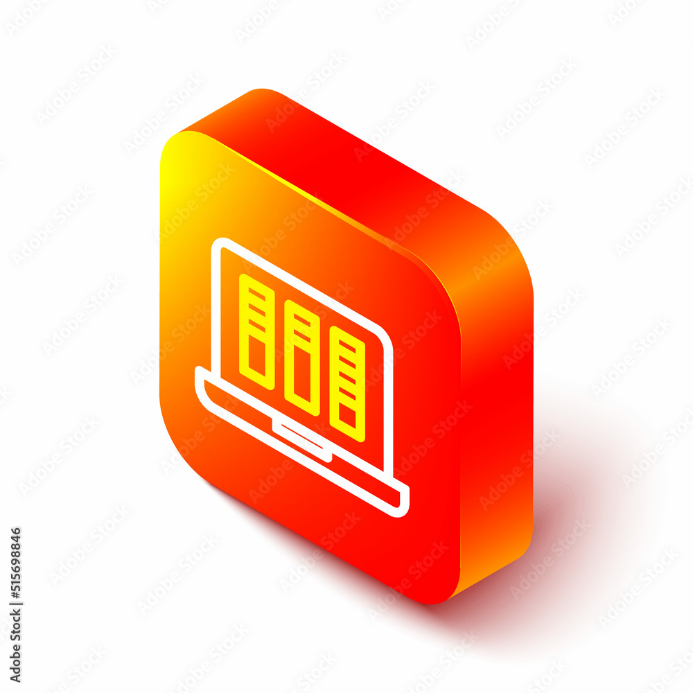 Isometric line Sound or audio recorder or editor software on laptop icon isolated on white backgroun