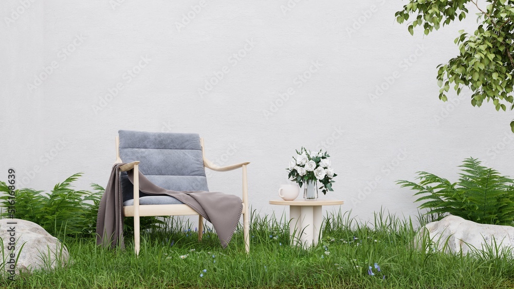 现代阁楼风格的草坪，适合坐着喝咖啡。