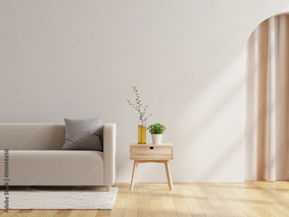暖色调的墙壁模型，白色墙壁背景为沙发。