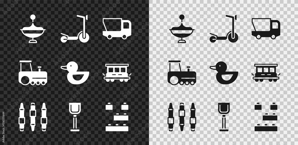 Set Whirtigig toy，Roller踏板车，toy truck，记号笔，铲子，积木，火车和R