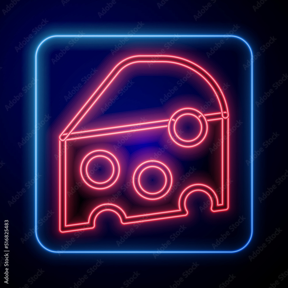 Glowing neon Cheese icon isolated on black background. Vector