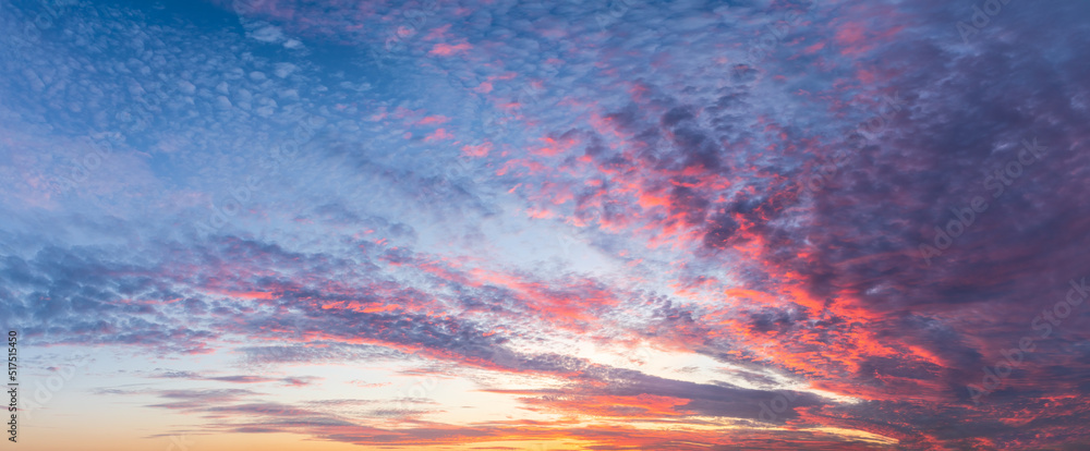 Panoramic sunset sky and clouds background