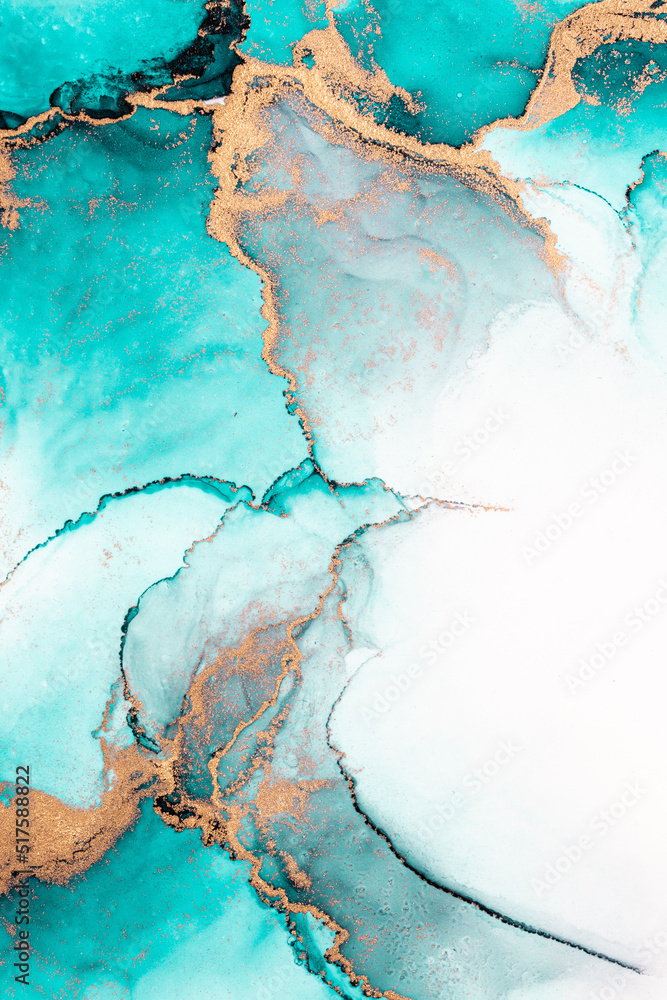 海洋蓝抽象背景的大理石液体墨水艺术画在纸上。原始艺术品的图像