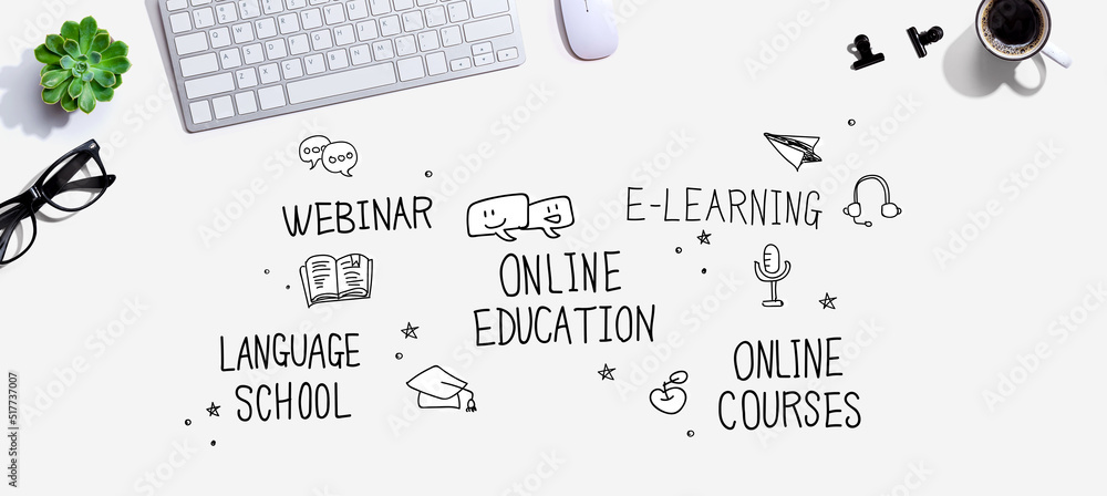 Online education theme with a computer keyboard