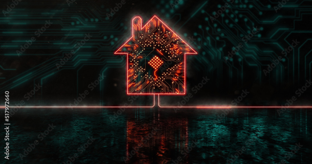 Image of glowing orange house icon over blue processor socket