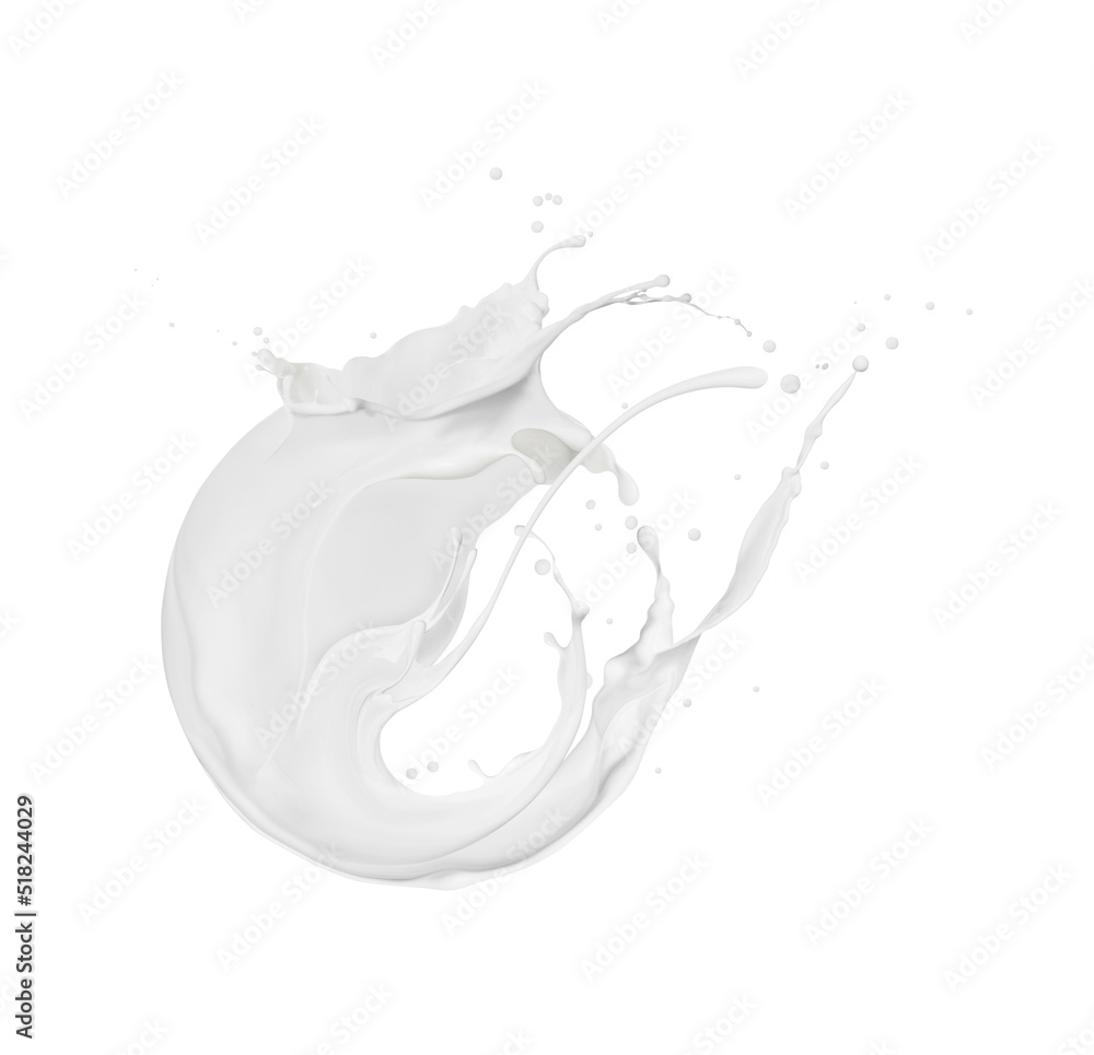 白色背景上隔离的球形牛奶飞溅