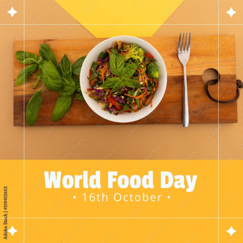 橙色背景下的世界粮食日图片，配一碗沙拉