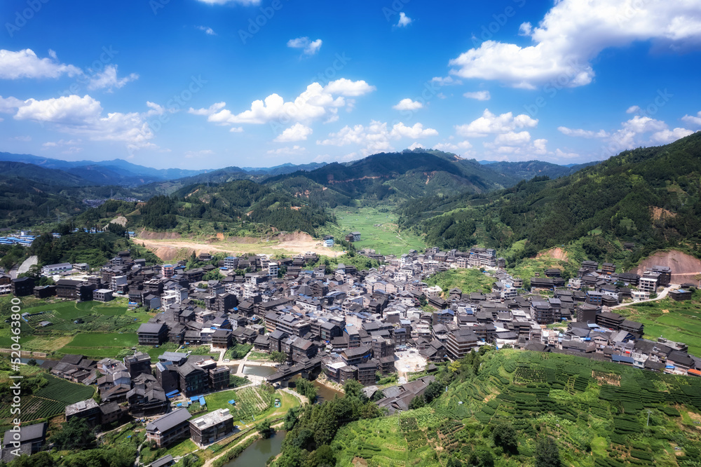Aerial photography panorama of ancient dwellings in Chengyang Bazhai, Sanjiang