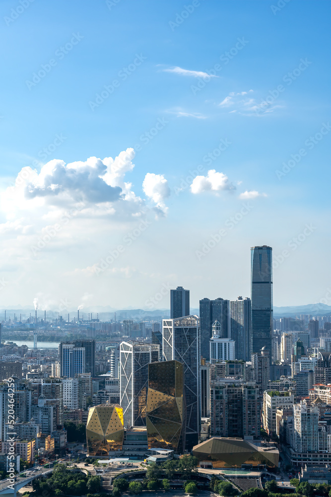 航拍中国柳州现代城市建筑景观天际线