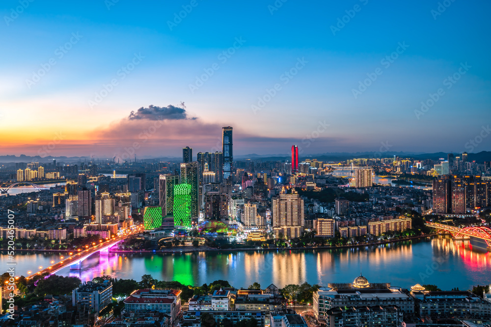 中国柳州城市夜景航拍