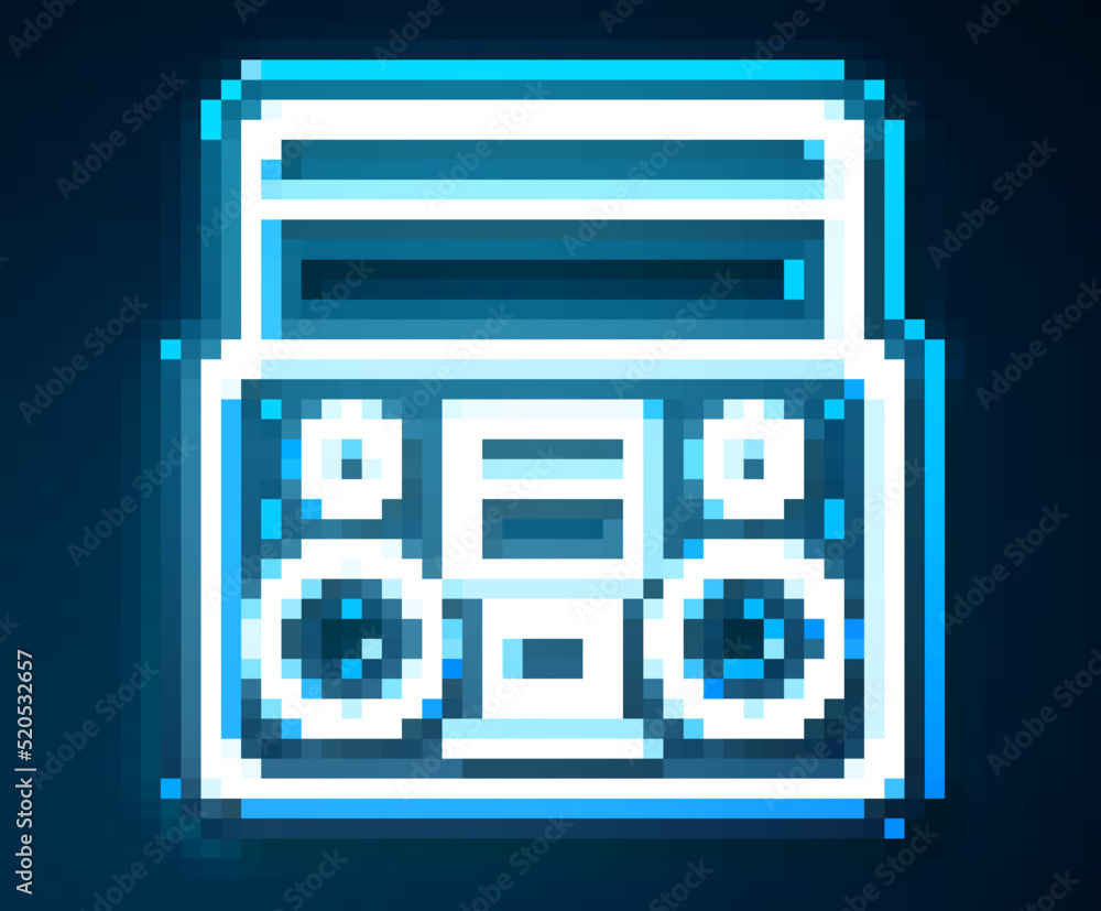Glowing neon line Home stereo with two speakers icon isolated on blue background. Music system. Vect