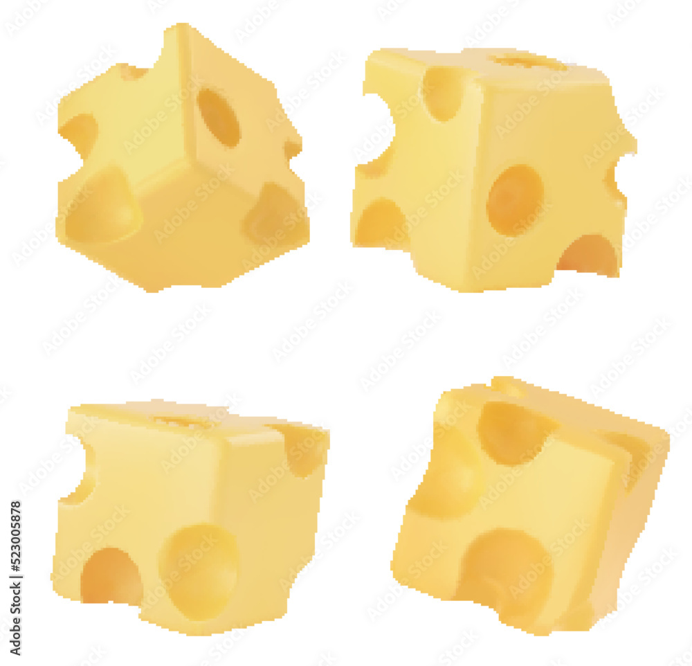 一套干酪，简单，稳定，整齐的奶酪方块。矢量图