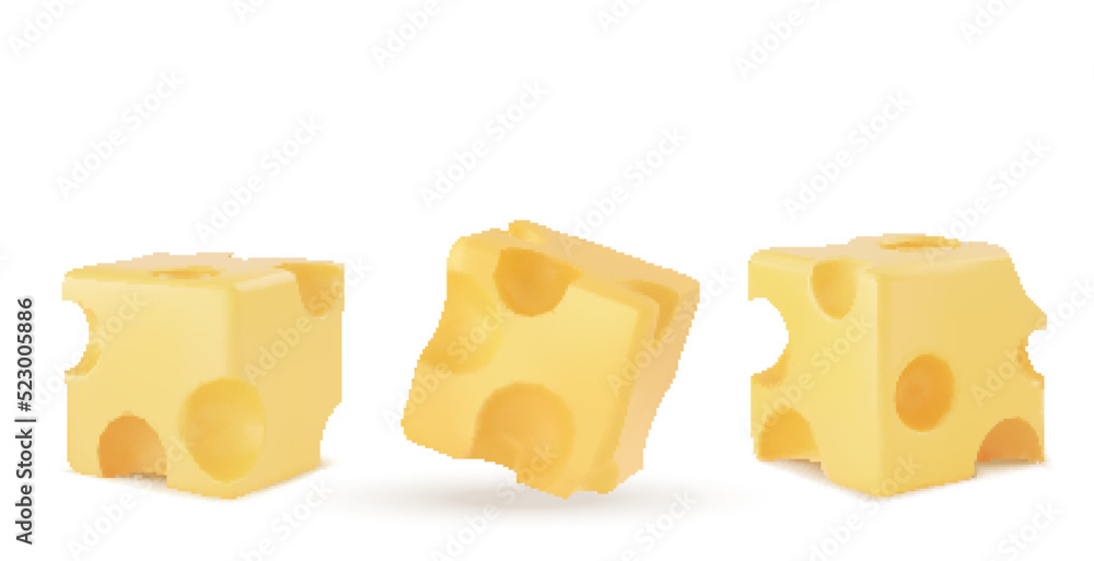 一套奶酪、简单、稳定、整齐的奶酪方块。矢量插图