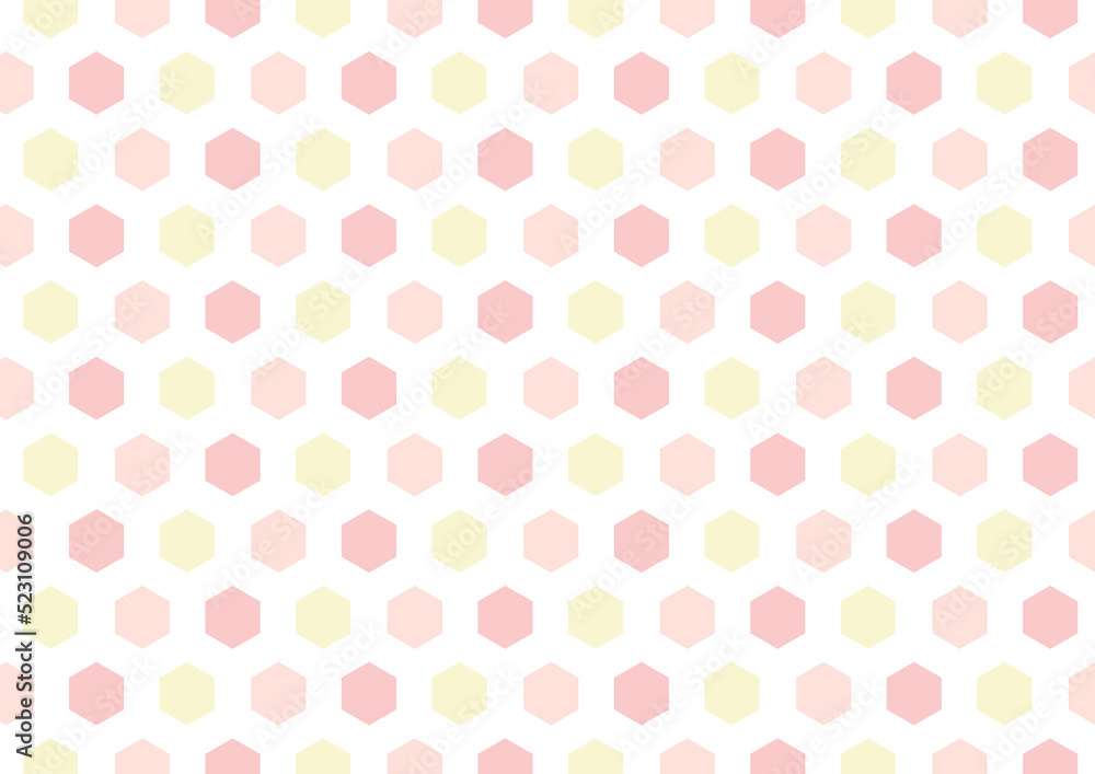 背景　カラフル六角形　パステルカラー　ピンク