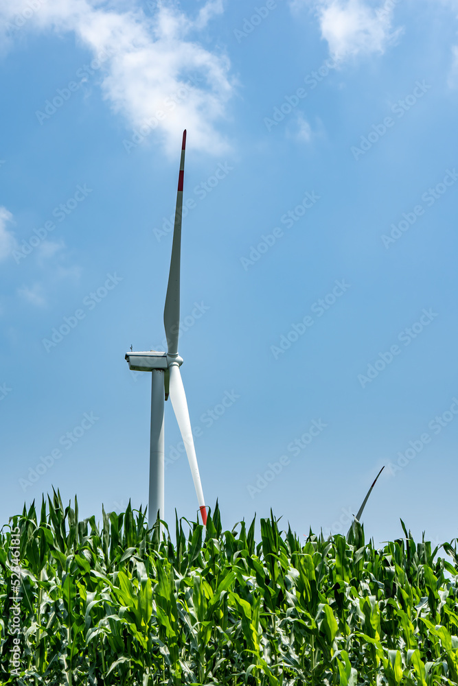 航拍户外农田绿色能源风机