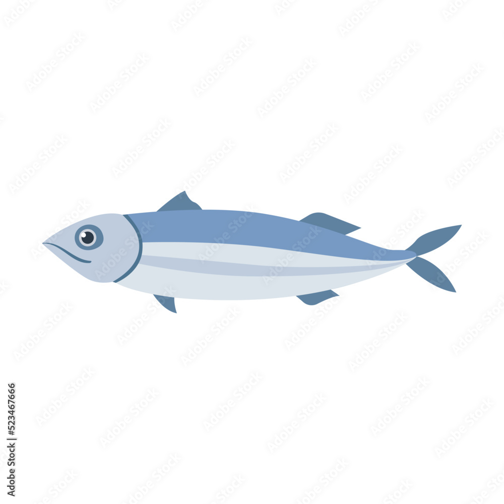 各种海洋动物平面图标。卡通可爱的鲱鱼隔离矢量插图。海洋或oce