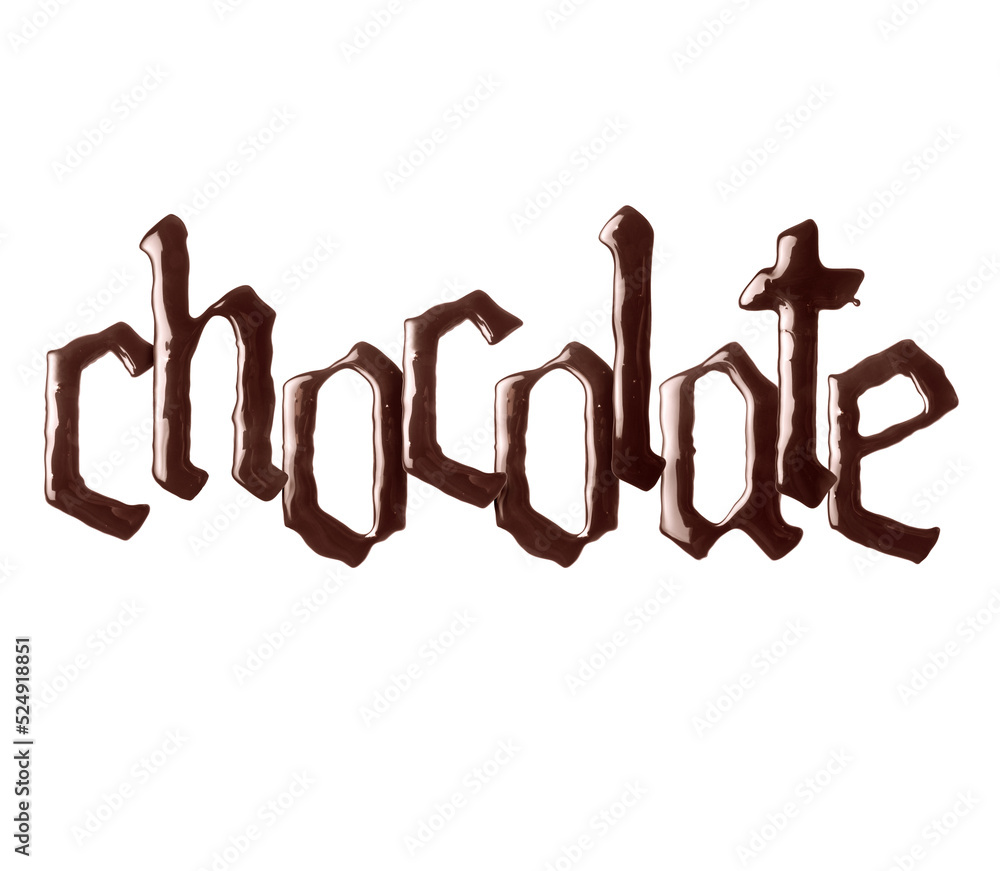 The inscription Chocolate in gothic style is made of melted chocolate