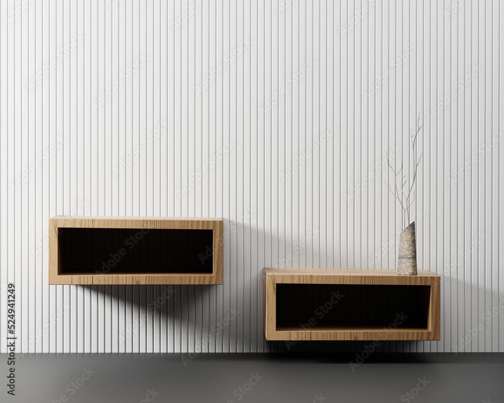 Abstract Minimal Modern Shelf Wood Plank For Product Display Showcase 3D Rendering