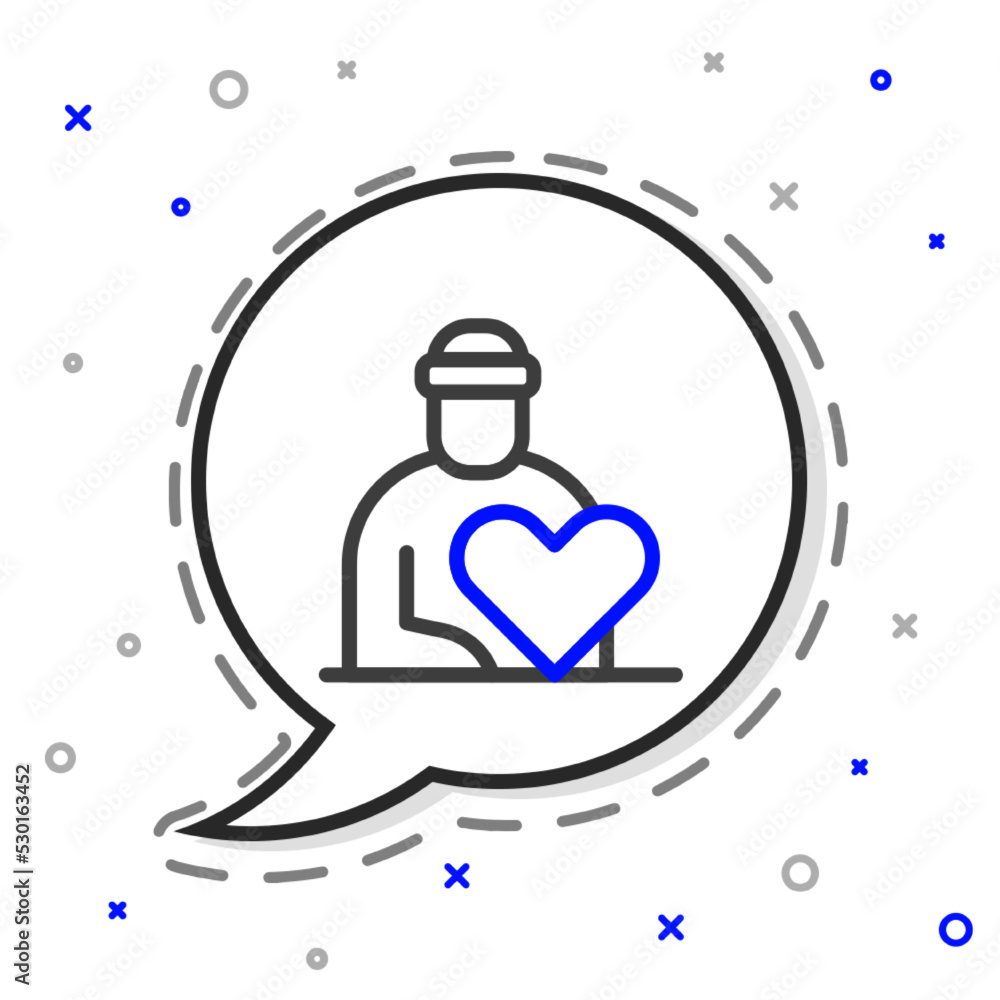 Line Volunteer icon isolated on white background. Care, love and good heart community support poor, 