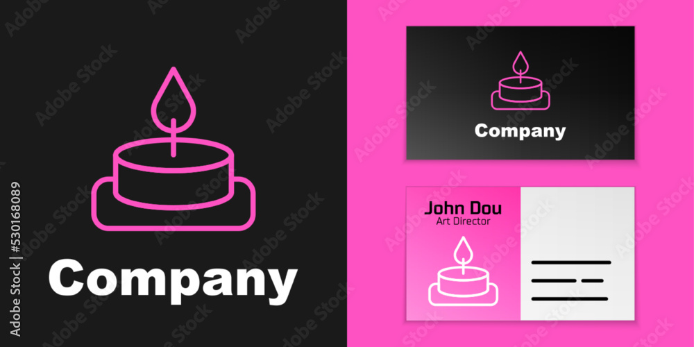粉红色线条，黑色背景上的芳香蜡烛图标。标志设计模板元素。矢量