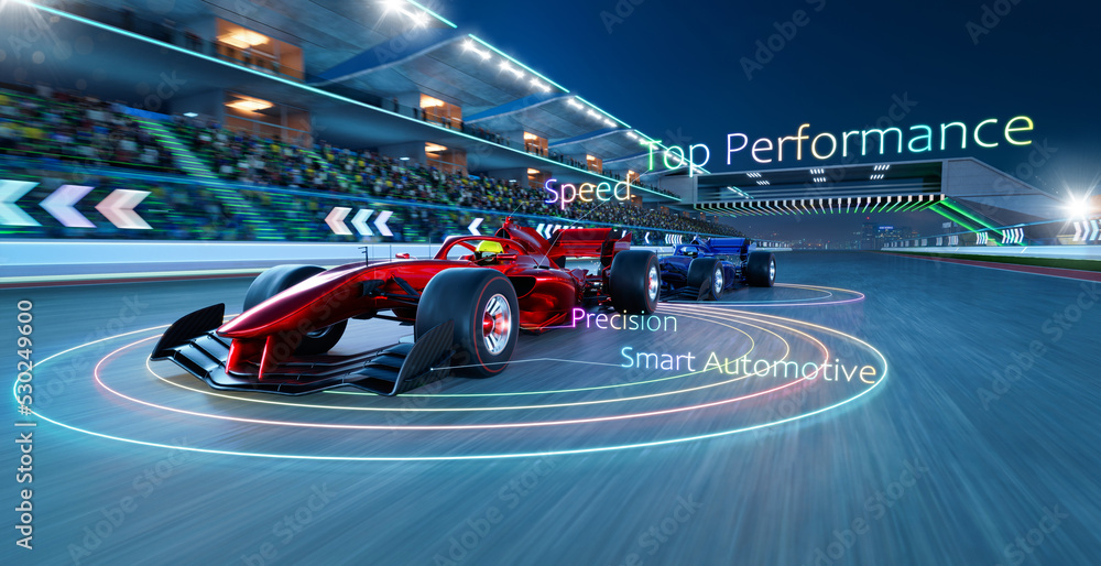3d render High speed Smart Automotive driving concept