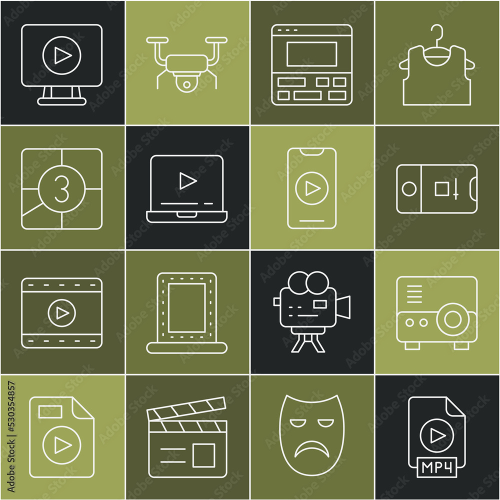 设置行MP4文件文档，媒体投影仪，照片和视频拍摄，笔记本电脑上的录像机，仅限