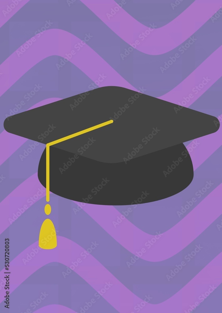 带复制空间的紫色图案背景毕业帽构图