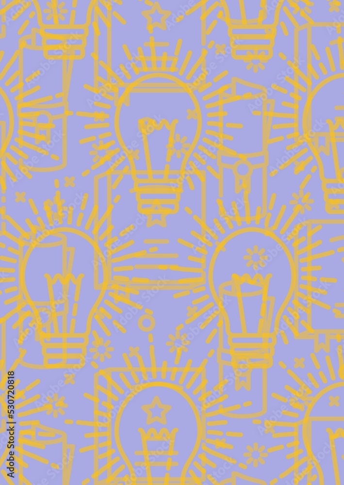 Composition of light bulbs over school certificate illustrations on purple background