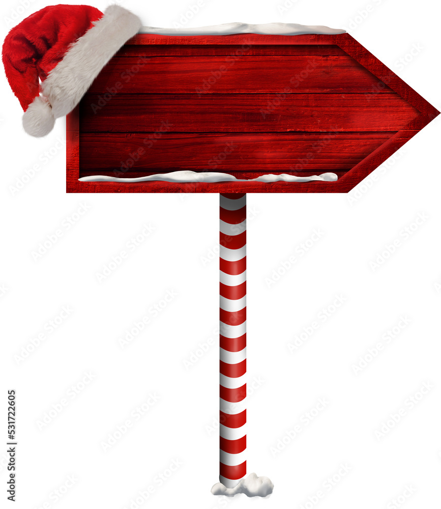 带有圣诞老人帽和复制空间的红色木制圣诞标志牌的图像