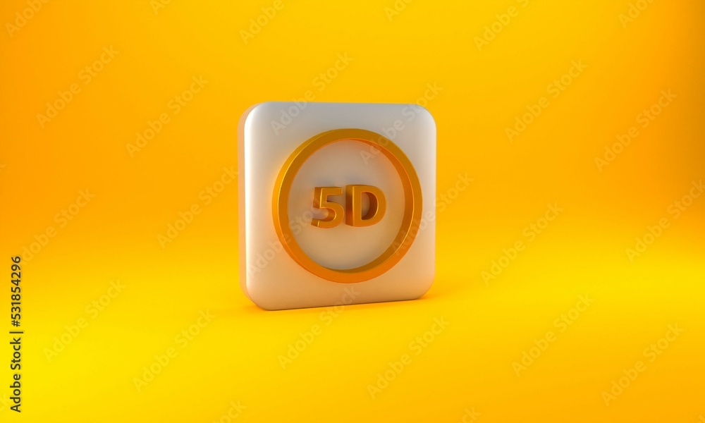 黄色背景上隔离的金色5d虚拟现实图标。大型三维徽标。银色方形
