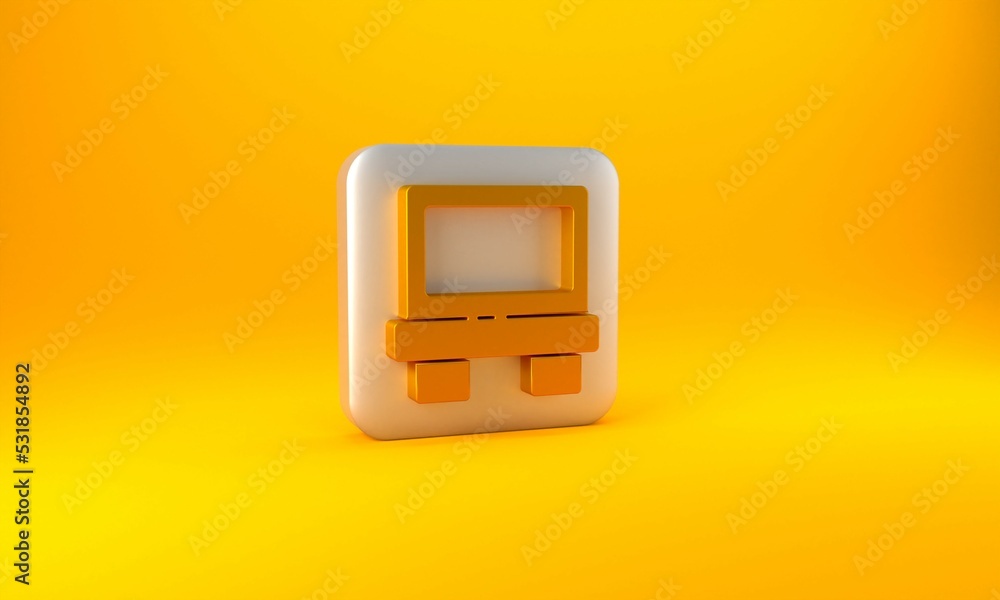 Gold Fuse of electrical protection component icon isolated on yellow background. Melting breaking pr