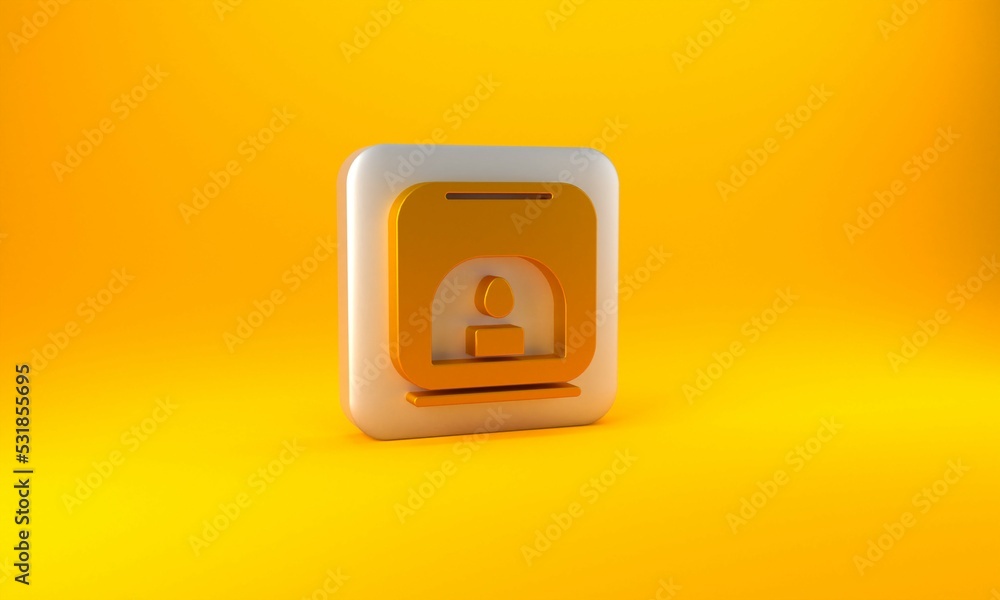 Gold Aroma lamp icon isolated on yellow background. Silver square button. 3D render illustration