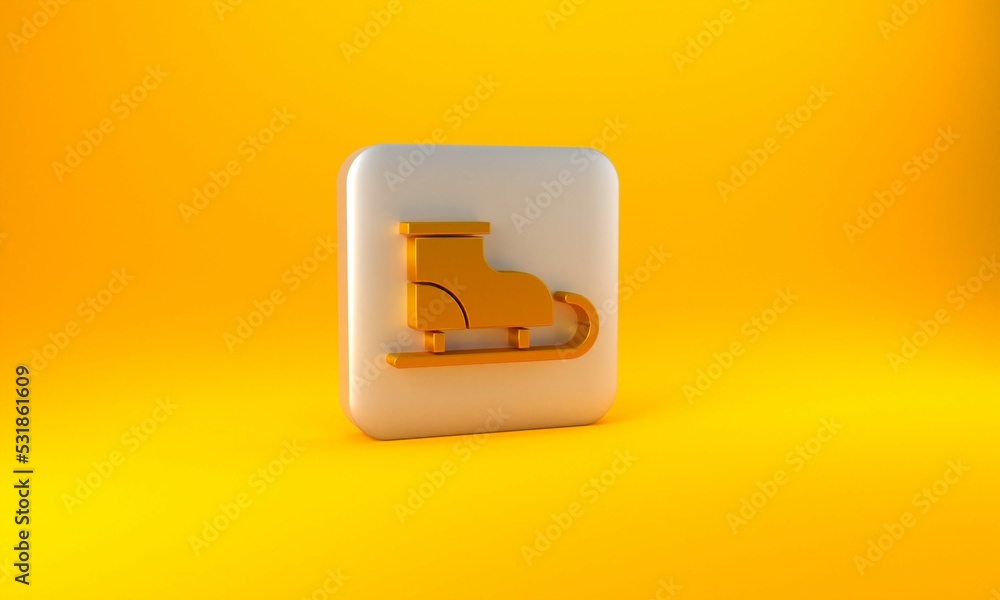 Gold Figure skates icon isolated on yellow background. Ice skate shoes icon. Sport boots with blades