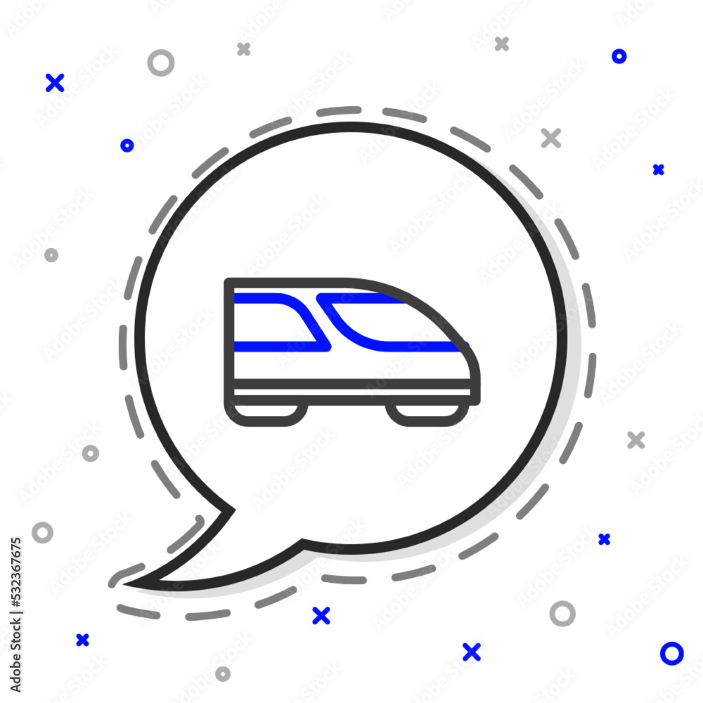 Line High-speed train icon isolated on white background. Railroad travel and railway tourism. Subway