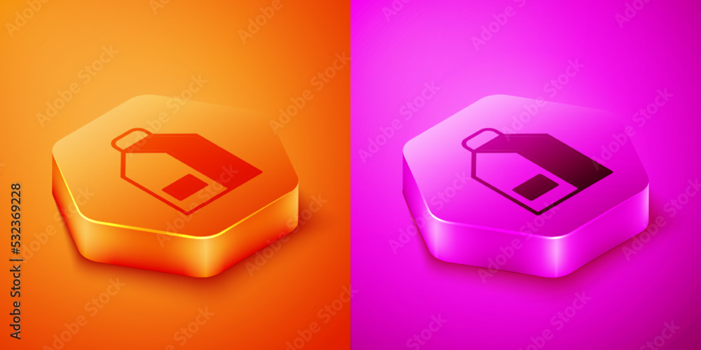 Isometric Paper package for milk icon isolated on orange and pink background. Milk packet sign. Hexa