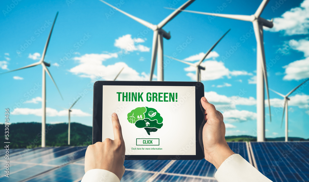 绿色商业转型，节约环境和ESG商业理念。商人使用标签