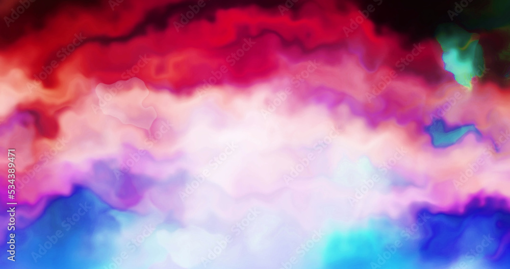 由强烈的红色、粉红色和蓝色组成的抽象液态云的图像