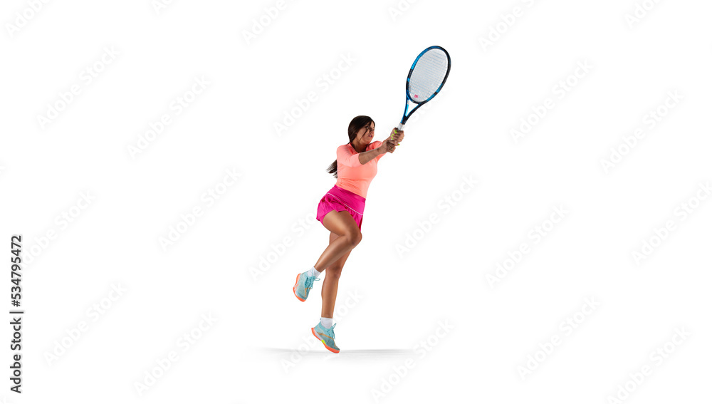 女子打网球被隔离在白色场地上