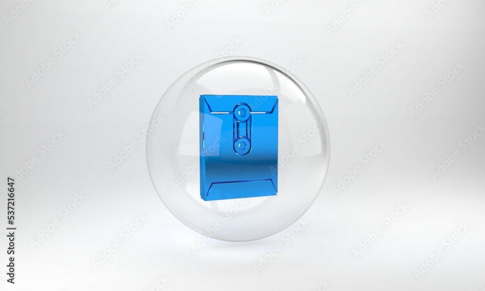 Blue Envelope icon isolated on grey background. Email message letter symbol. Glass circle button. 3D